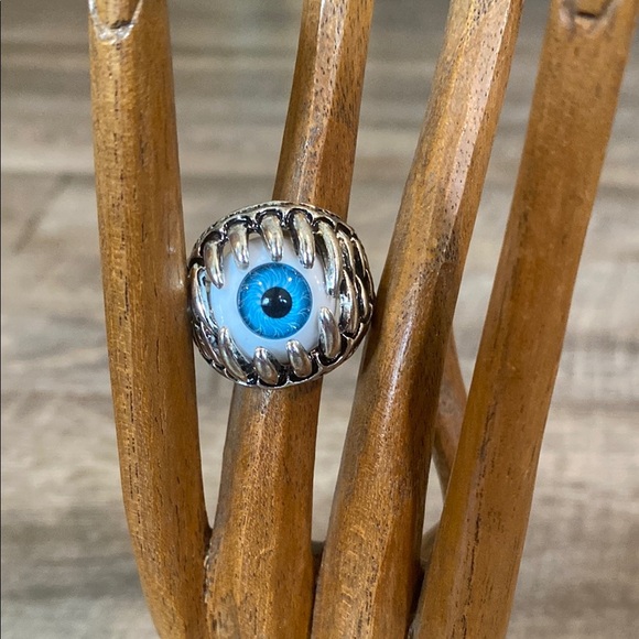 Silver Ring with Blue Eye Design - Picture 1 of 11